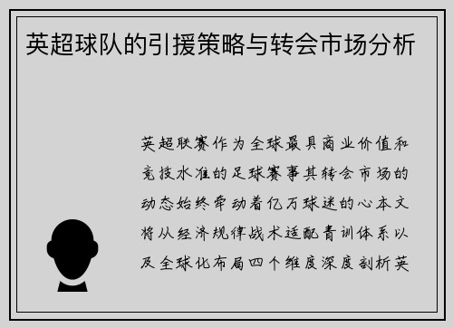 英超球队的引援策略与转会市场分析